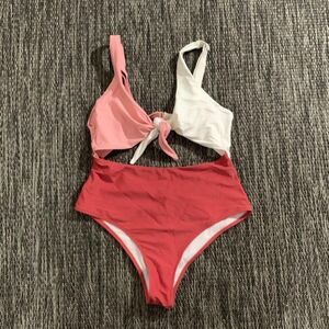 Shein one-piece Swimsuit Women's Pink and White